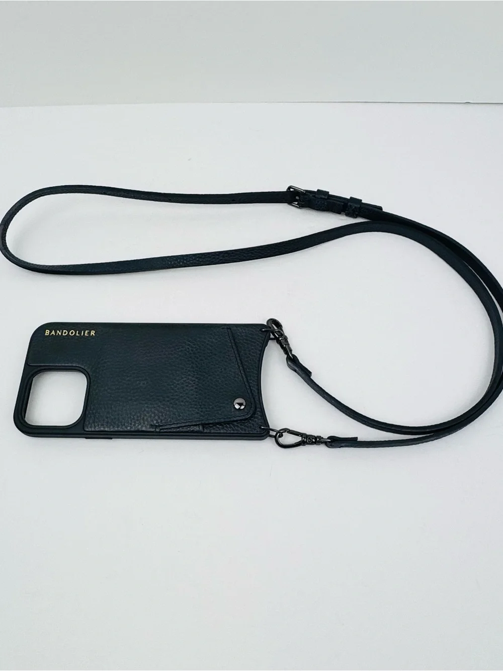 Bandolier Black Leather Crossbody Phone Case with Strap
